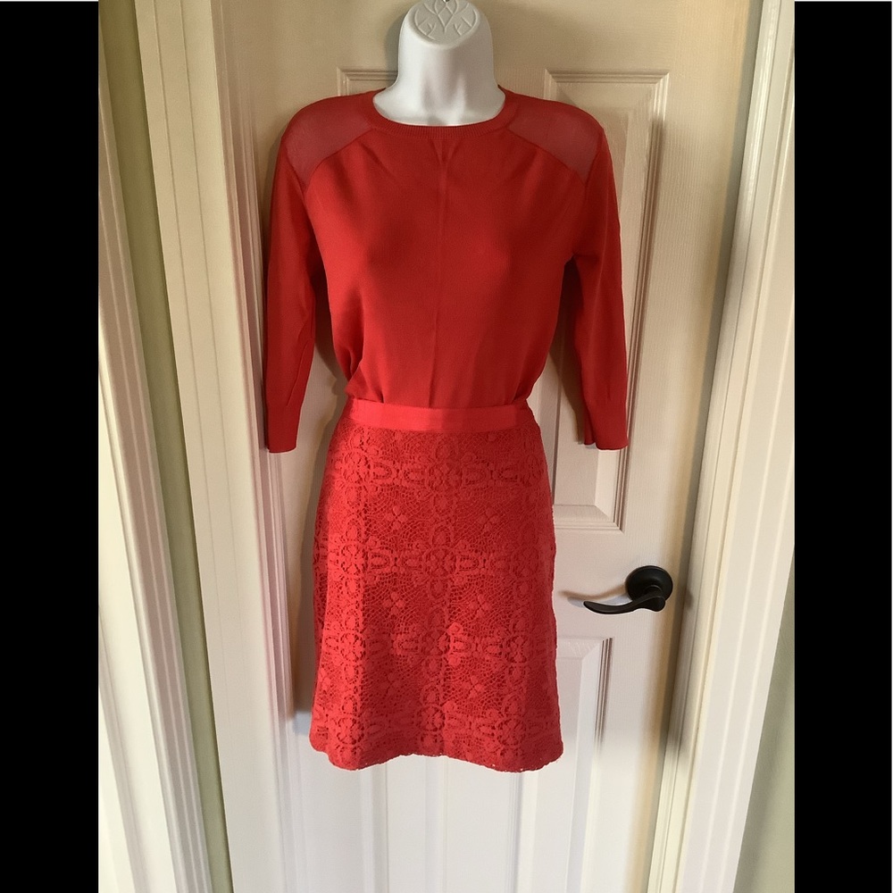 The Limited Coral Lace Pencil Skirt and top